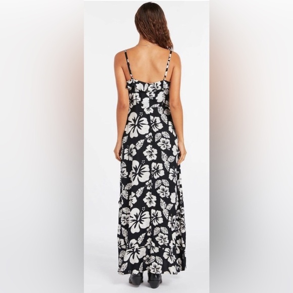Volcom Coco Ho Black White Bodice tie and Thigh High Slit Maxi Dress size XS new - Picture 5 of 8